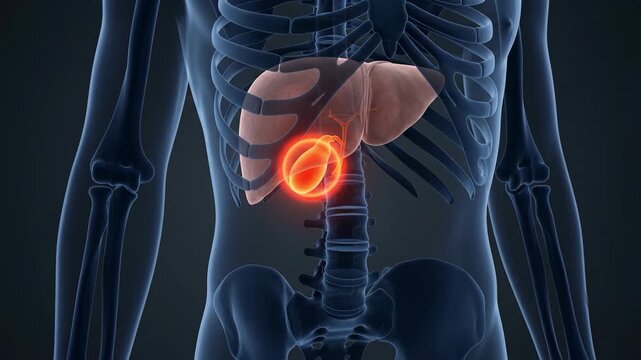 3d medical animation showing gallbladder pain in a human torso