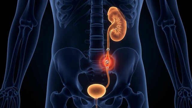 3d animation of a kidney stone passing through the human ureter