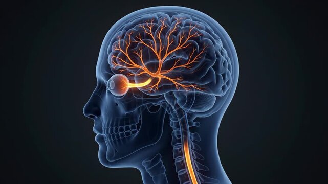 Human neural pathways activating from eye to brain and spinal cord