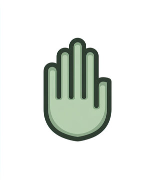 A green outline hand symbol with a raised palm, indicating stop or wait