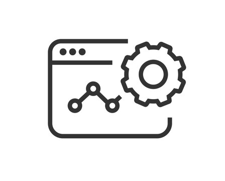 Seo optimization ranking of website page analytics icon vector graphic simple line stroke outline, sales performance dashboard setup configure for web site, administration manage process tech clip art