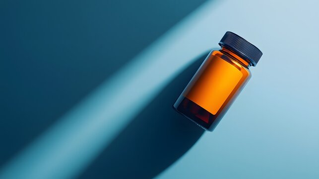 3d render of medical innovation concept featuring pharmacy bottle against a soft blue laboratory...