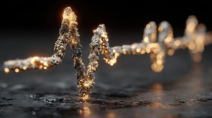Fototapeta premium Abstract 3d render of a digital heartbeat on a gold line, health tech and money, tech background, professional graphic resource, 8k quality render.