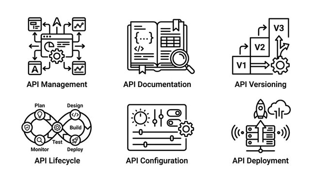 API management icon set on white background