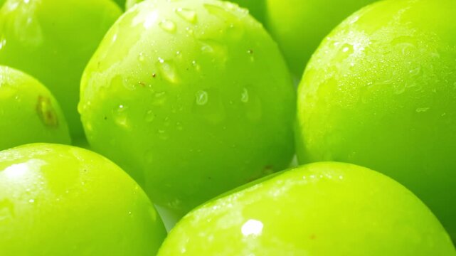 A green grapes displayed in detailed close-up, highlighting refreshing flavor, crisp texture, and nutrient-rich fruit characteristics often associated with clean eating and healthy lifestyles. 4k.

