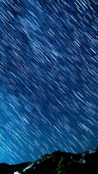 Vertical Shot Star Trails of Milky Way Galaxy in Southwest Sky Over Los Padres Forest Astrophotography Time Lapse in California USA
