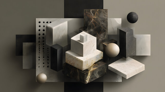 Minimal geometric forms arranged in monochrome harmony 
