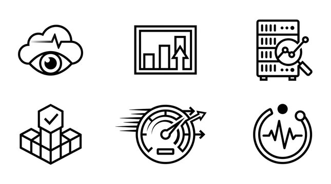 Cloud monitoring icon set with digital elements