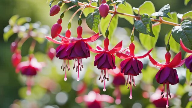 Vibrant fuchsia flower background with hanging blooms