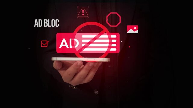 Ad blocker concept featuring smartphone with digital blocking concept, privacy protection 4k animation