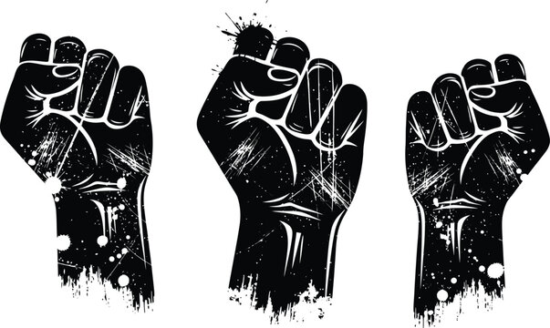 Three black and white clenched fists illustration