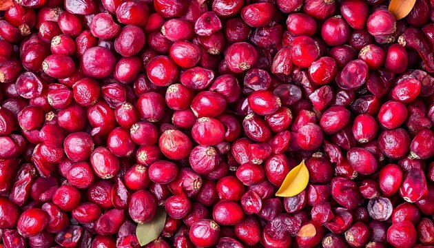 Fresh halved organic lingonberry fruit natural background, scattered ripe farm harvest top vew shot