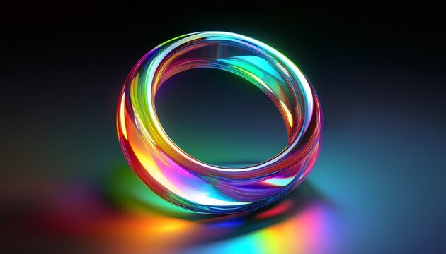 glass ring macro iridescent colorful chromatic dispersion dark background 3d render