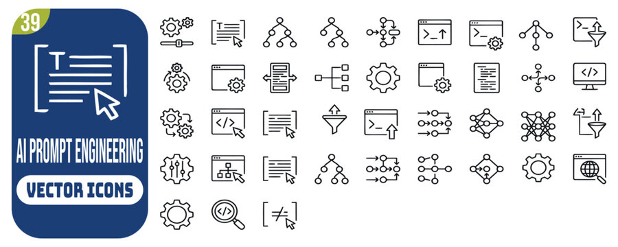 AI Prompt Engineering icon set. Editable line icons. Vector illustration.