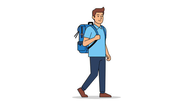Young man walking with backpack on.