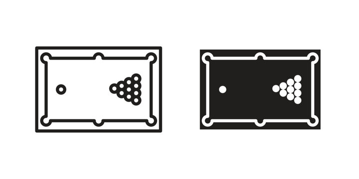 Pool table icon symbol. Vector outline drawing. Editable stroke.