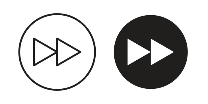 Rewind button icon symbol. Vector outline drawing. Editable stroke.