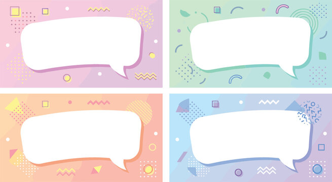 Abstract Speech Bubble Banner Templates Set with Colorful Pastel Gradients and Retro Memphis Geometric Patterns Vector Illustration for Social Media Designs