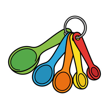 Colorful plastic measuring spoons on a metal ring