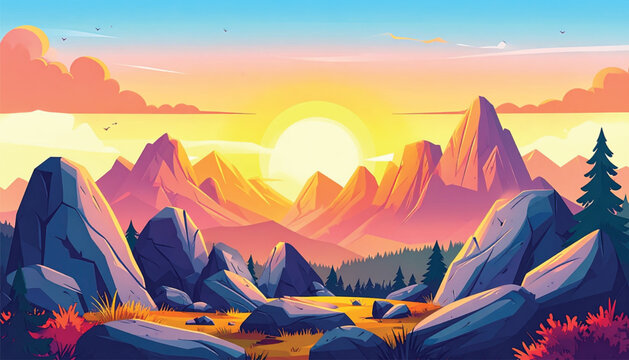 Mountain range landscape with rocks.