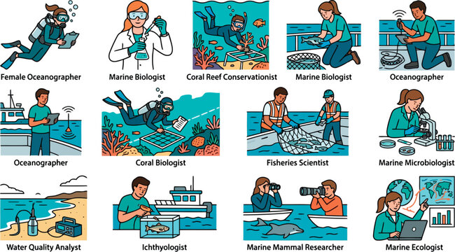 Marine science and oceanography research professions set