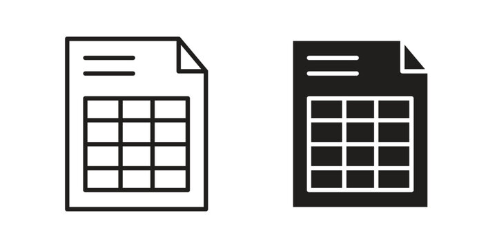 Spreadsheet icon symbol. Vector outline drawing. Editable stroke.