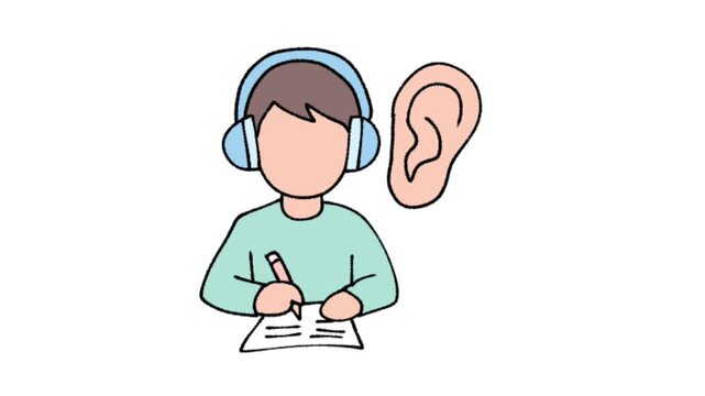 Cartoon boy wearing headphones and writing notes illustration