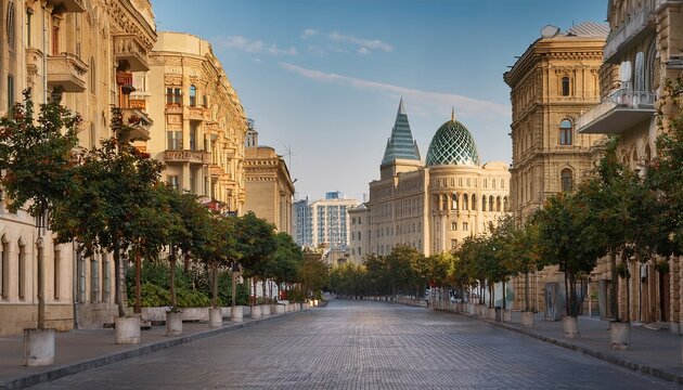 central street in baku early in the morning azerbaijan