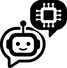 Naklejka premium Artificial Intelligence Chat Assistant Icon Black and White Vector