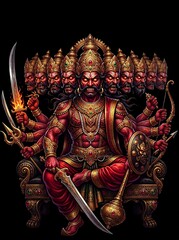 Fototapeta premium Ten Headed Ravana King of Lanka Mythological Illustration.