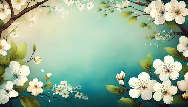 art spring border background with white blossom