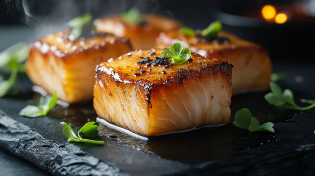 salmon fillets cooking on cedar planks on grill