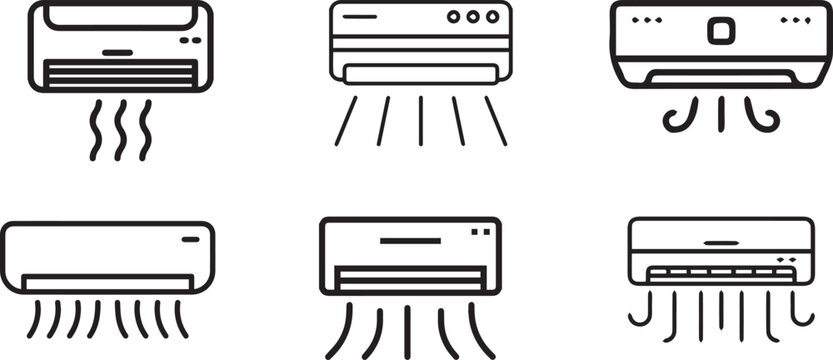 Air conditioner icons, vector air conditioning units, cooling system symbols, HVAC illustrations