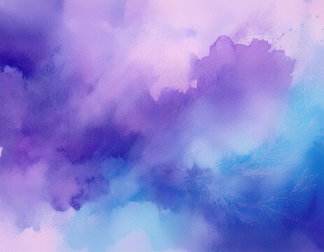 purple watercolor background painting on paper texture pastel purple blue colors in blotches and paint bleed design