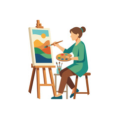 Fototapeta premium Woman painting on an easel.