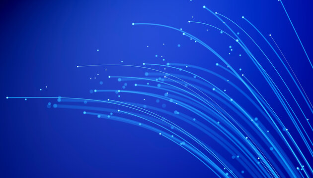 Fiber 3D data arc sweeping across a luminous blue field