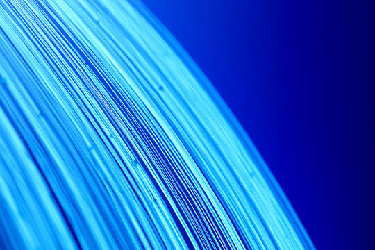 Macro 3D fiber bundle filling a vivid blue technology frame