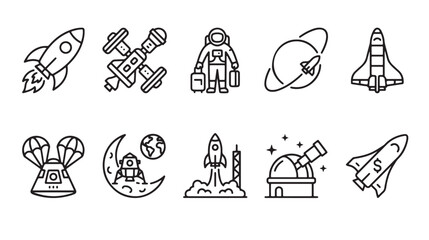 Space exploration and rocket technology icon set with exploration, astronomy © Samar