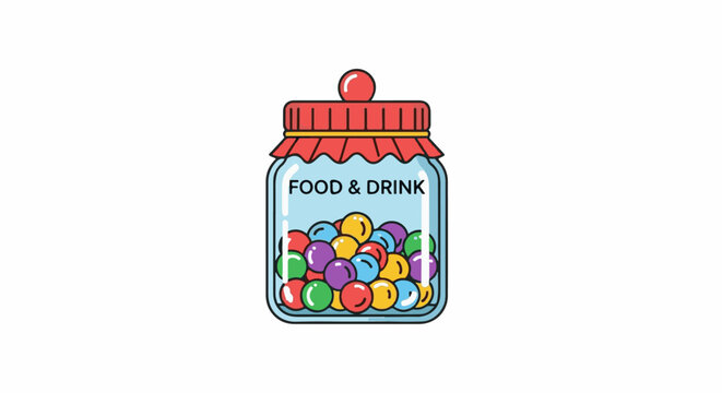 A cartoon jar filled with colorful candy