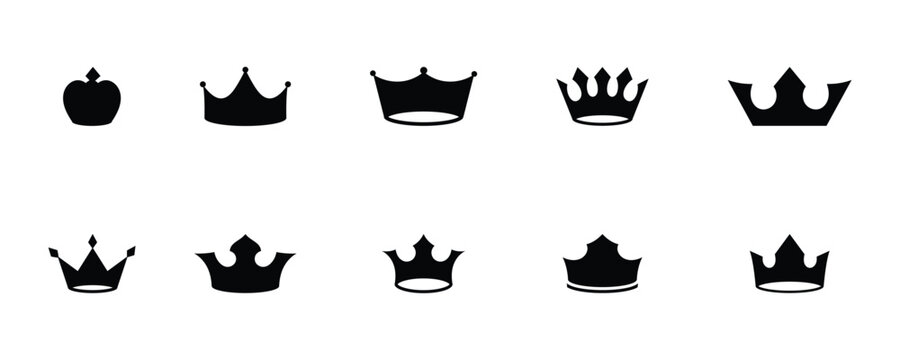 Princess crown vector set. Black royal luxury symbol used to show VIP features, premium memberships and decorative design.