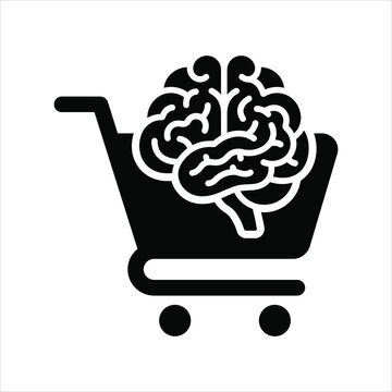 Shopping cart with brain icon for smart shopping and consumer intelligence