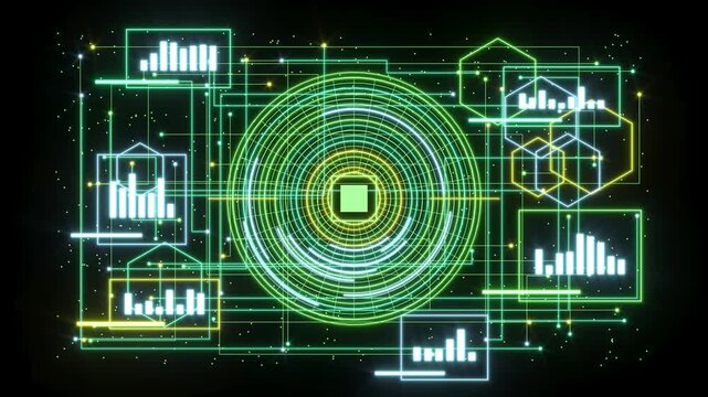 Neon HUD circle futuristic UX UI digital interface technology bg able to loop endless 4k