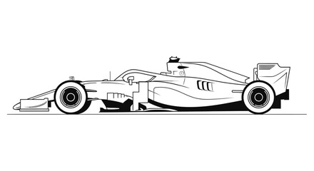 Obraz premium Minimalist side profile formula racing car vector illustration featuring aerodynamic design lines for professional sports graphics and automotive concept projects