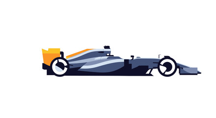 Obraz premium Sleek modern formula racing car vector illustration featuring aerodynamic blue and yellow design elements on a clean white background for speed concepts