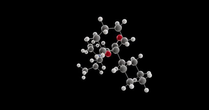 Dicycloverine molecule, rotating 3D model of antispasmodic agent, looped video on a black background
