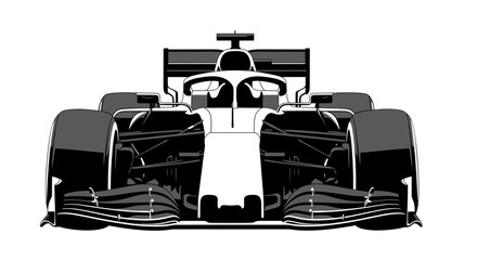 Naklejka premium Minimalist black and white vector illustration of a formula racing car front view designed for sports branding and modern graphic design projects and concepts