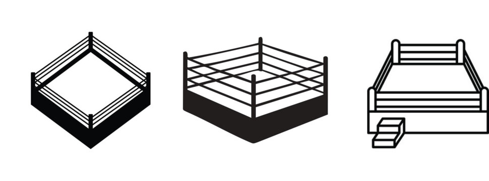 Wrestling ring icons, boxing ring illustrations, fight arena graphics, sports vector set