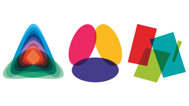 Colorful abstract shapes and overlapping geometric forms on white background colors