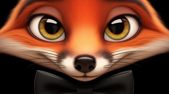 Close up of a red fox face on black background