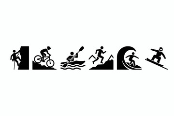 Fototapeta premium Extreme sports icons set featuring climbing biking kayaking surfing